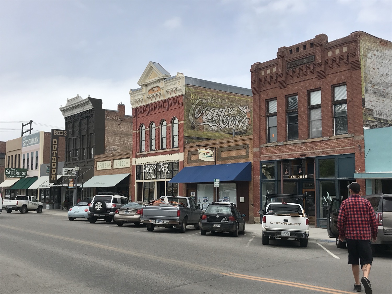 Historic main street storefronts in a Montana town