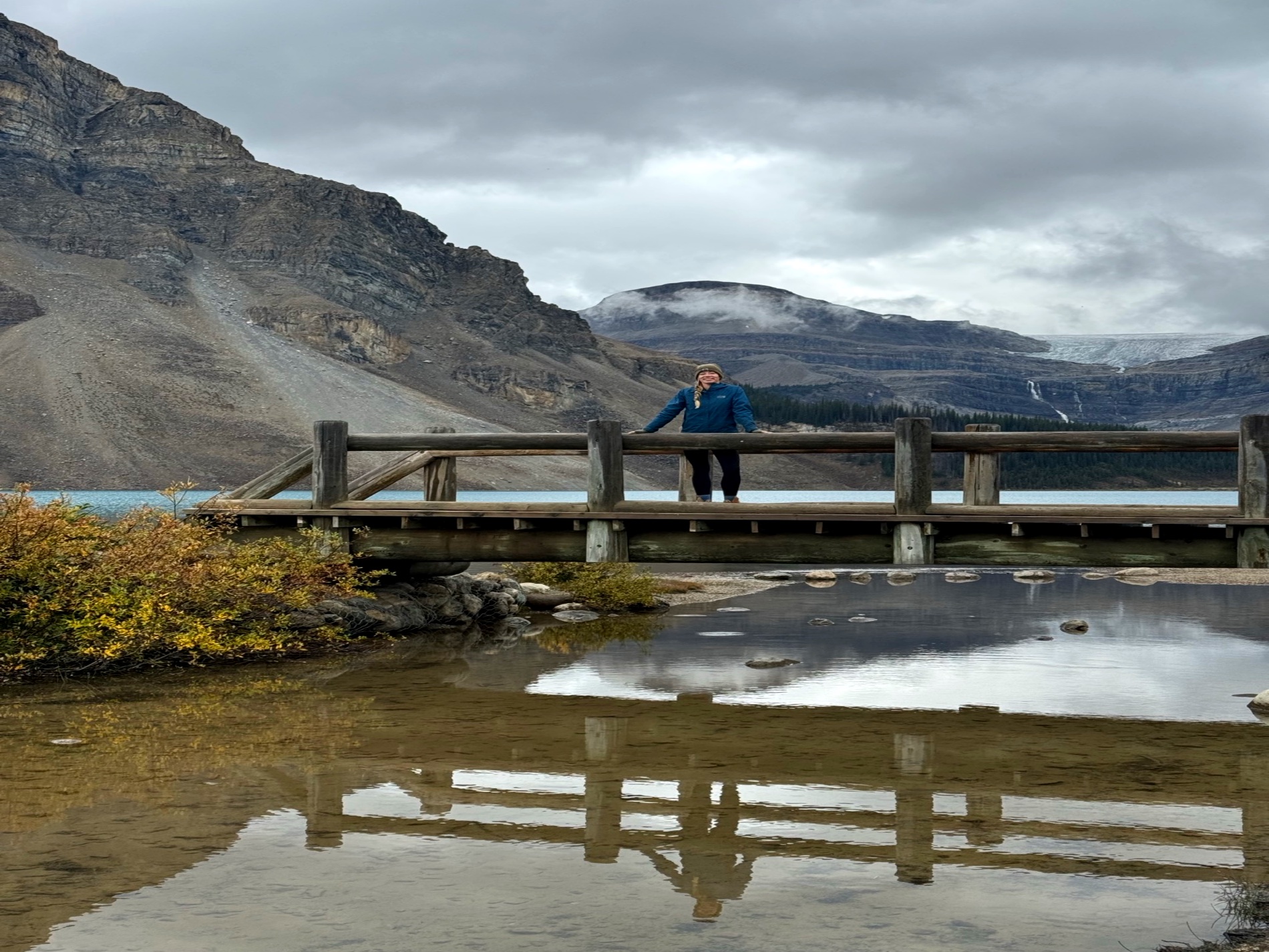 Boardwalk across the shallows of a glacier-fed lake in the Canadian Rockies
