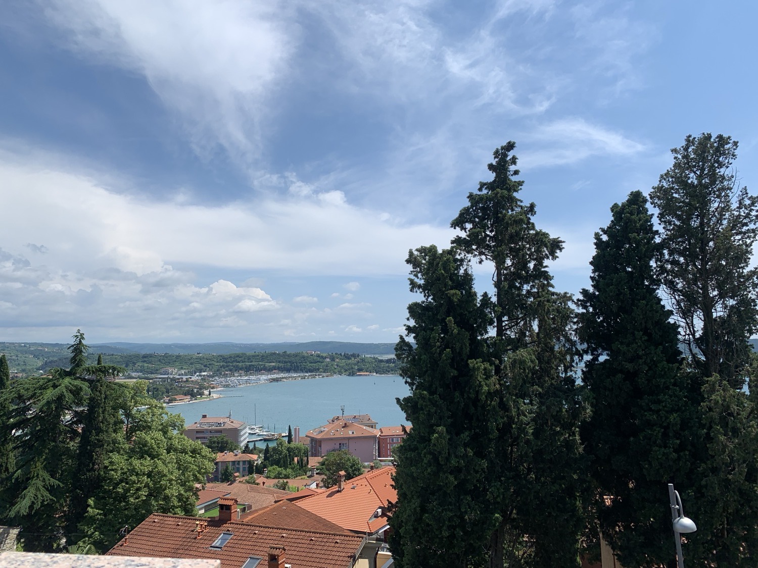 Looking out over terracotta rooftops to the bay, Slovenian coast