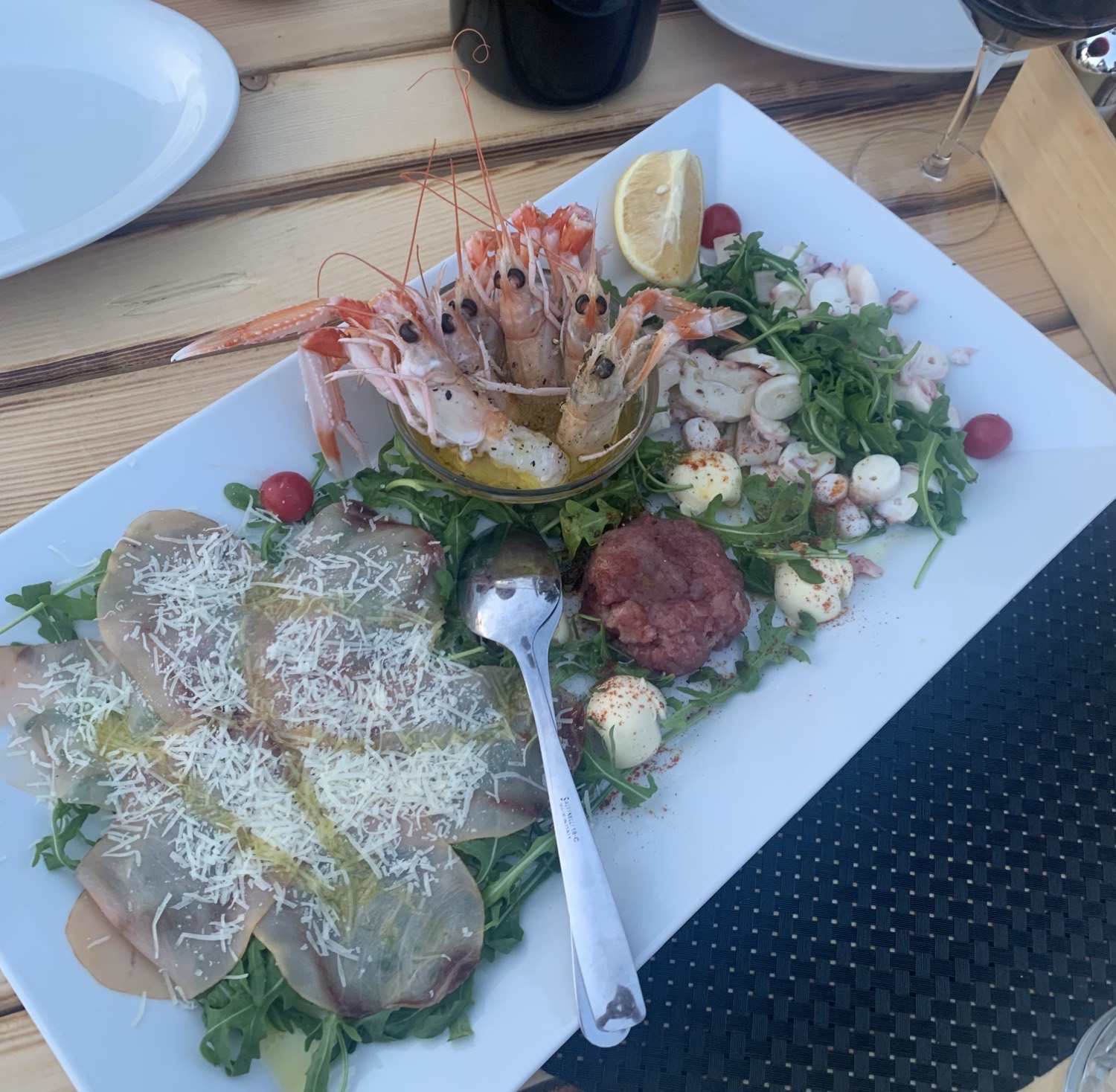 A platter of Adriatic seafood and carpaccio on the Slovenian coast