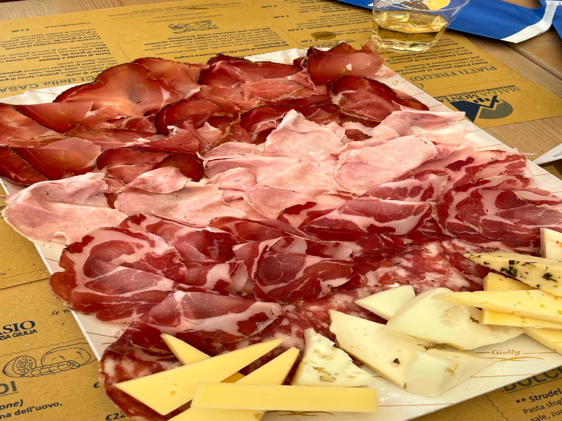 A board of Slovenian cured meats and cheeses