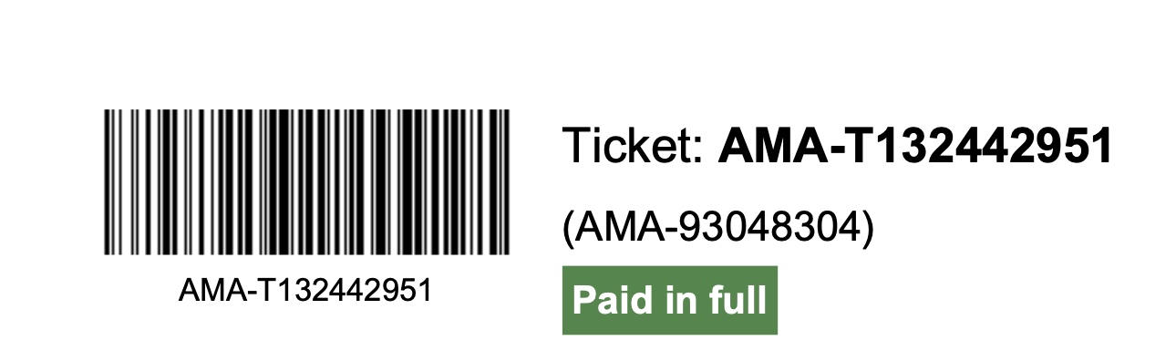 Amalfi Cruises barcode voucher — ticket AMA-T132442951, paid in full